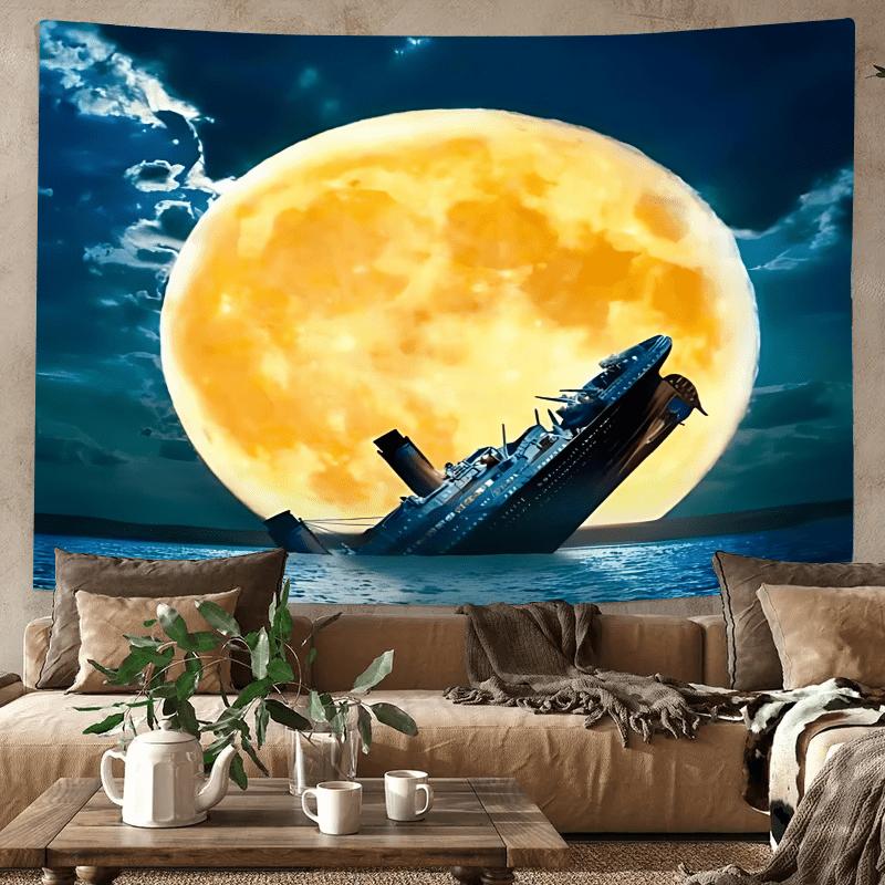 Titan Sea Full Moon TapestryVibrant Polyester Wall Hanging Bedroom Dormitory DecorUnique Gift Ideas for Friends and Friends