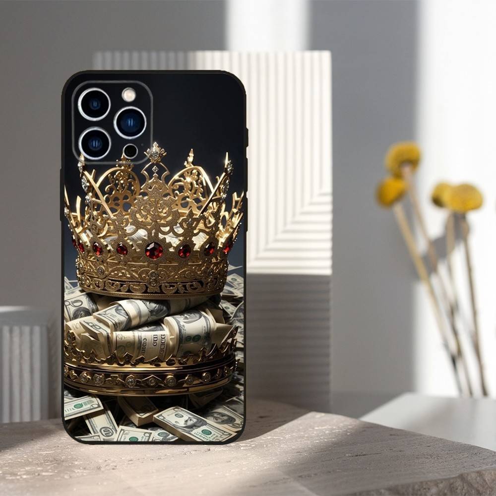 Wealth Art Dollar Pattern Phone For iPhone 13,12,15,14,11,16,17,Plus,Pro Max,XS,X,XR,SE,Mini,8,7,Soft Silicone Black