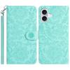 For iPhone 16 Plus Case Flower Imprint Leather Flip Wallet Phone Cover with Wrist Strap