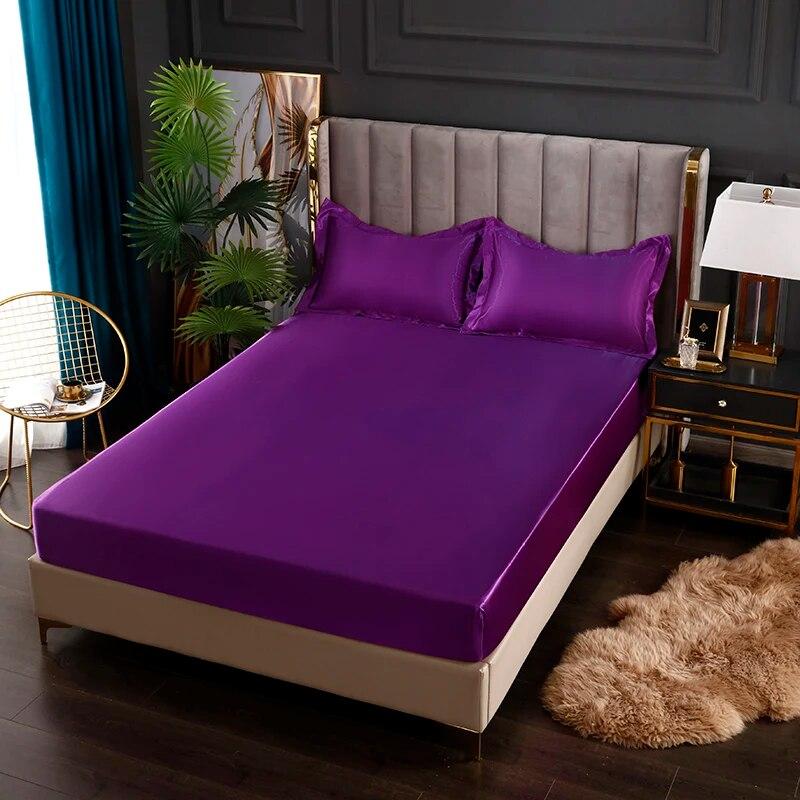 Solid Color Fitted Sheet Satin Rayon High-End Mattress Cover Elastic Band Sheets Sale Bed Sheet