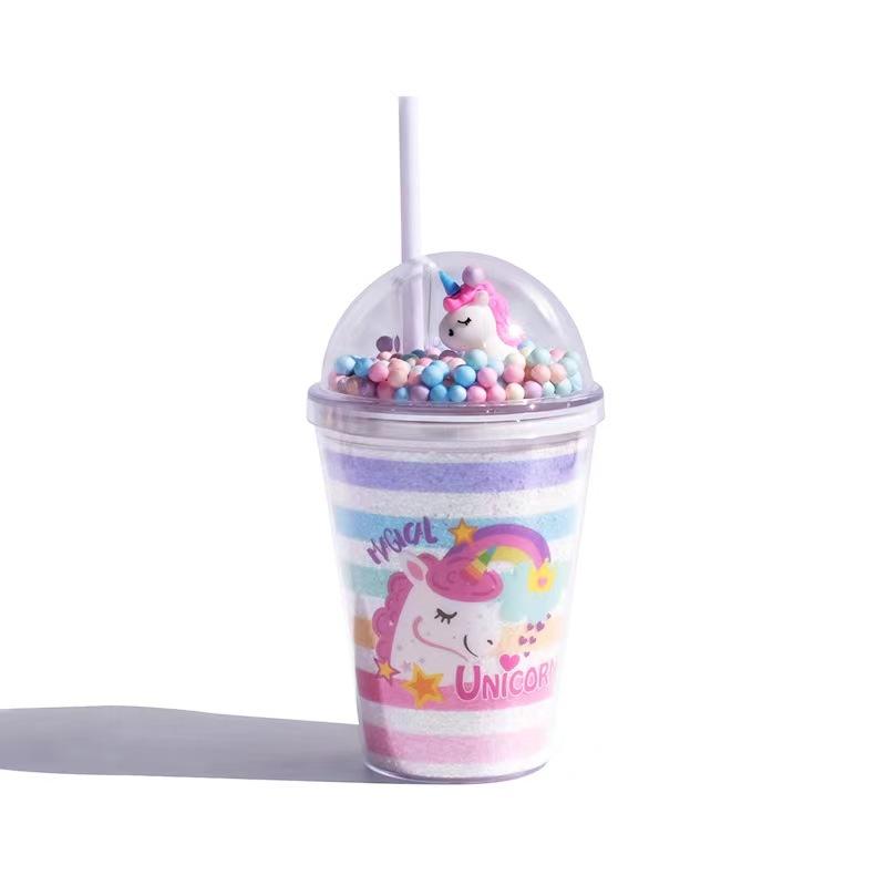 Double Layers Plastic Water Bottle With Straw Bubble Unicorn Lid Korean Style Creative Gift Mug For Milk Coffee Tea Handy Cup