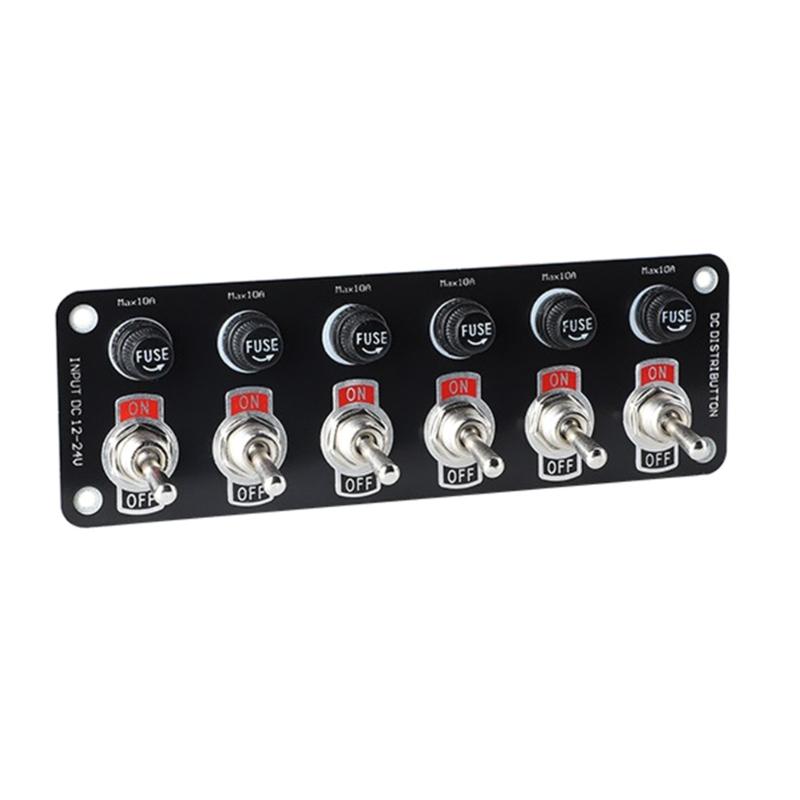 Rockers Switch, 6 Gang Round Rockers Switch Panel, Waterproof Easy-to-Install 12V 24V Switch 10A Fuses for Boats RVs