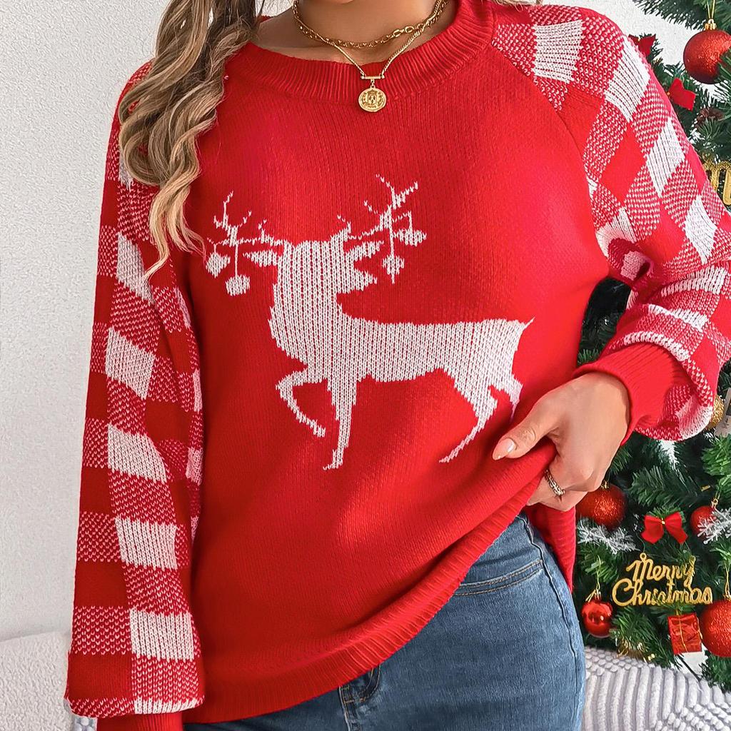 Podzim Zima Vintage Volný Dlouhý rukáv Top Potisk Cardigan Pletené zboží Vánoční svetr s výstřihem