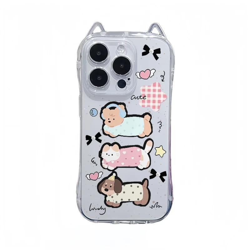 Cute Star Puppy Apple 17Pro Mobile Phone Case Suitable for IP16 Cat Ears Air Transparent 15 Cartoon 14 Soft Case