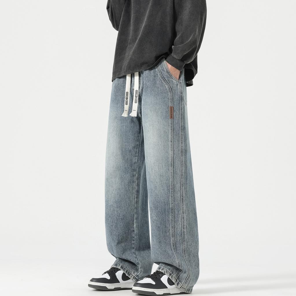 American High Street Trendy Brand Washed Jeans Men's New Loose Casual Wide-leg Straight Commuter Long Pants