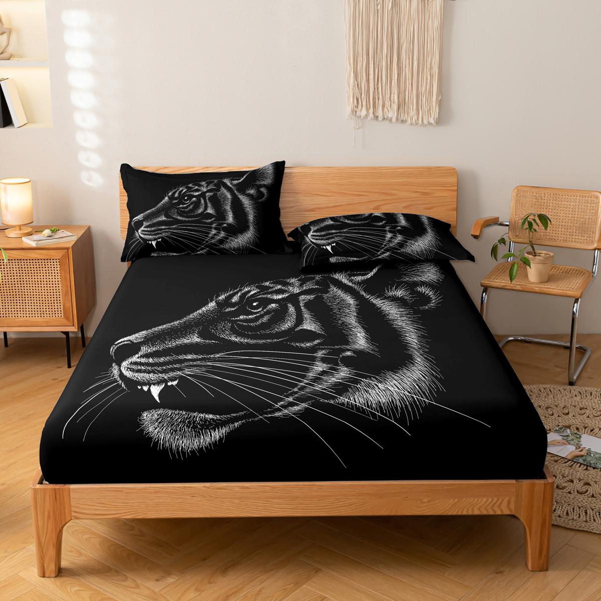 Simple 3-Piece Modern Skull Animal Pattern Digital Printing Three Piece Fitted Sheet Set, Bedroom Printed Bed Cover Set, Bedding 99x190cm