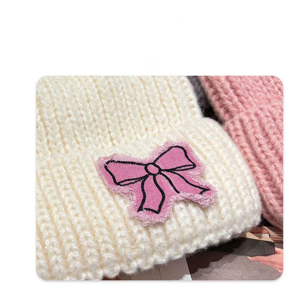 Lace Edge Bow Beanies Hat Solid Color Winter  Knitted Cap Sweet Bow Knitted Pullover Hat  Outdoor
