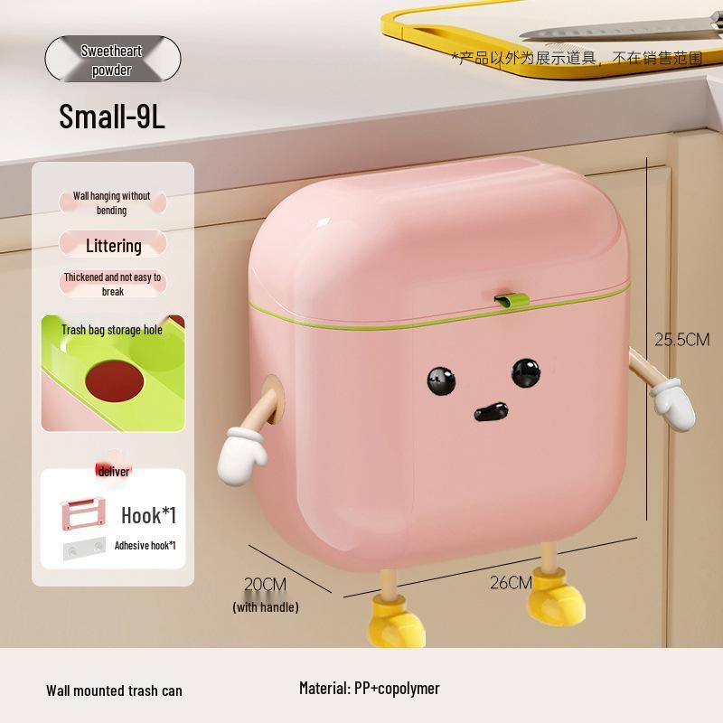 

Wall-Mounted High-Capacity Cute Style Trash Can with Lid for Kitchen and Bathroom