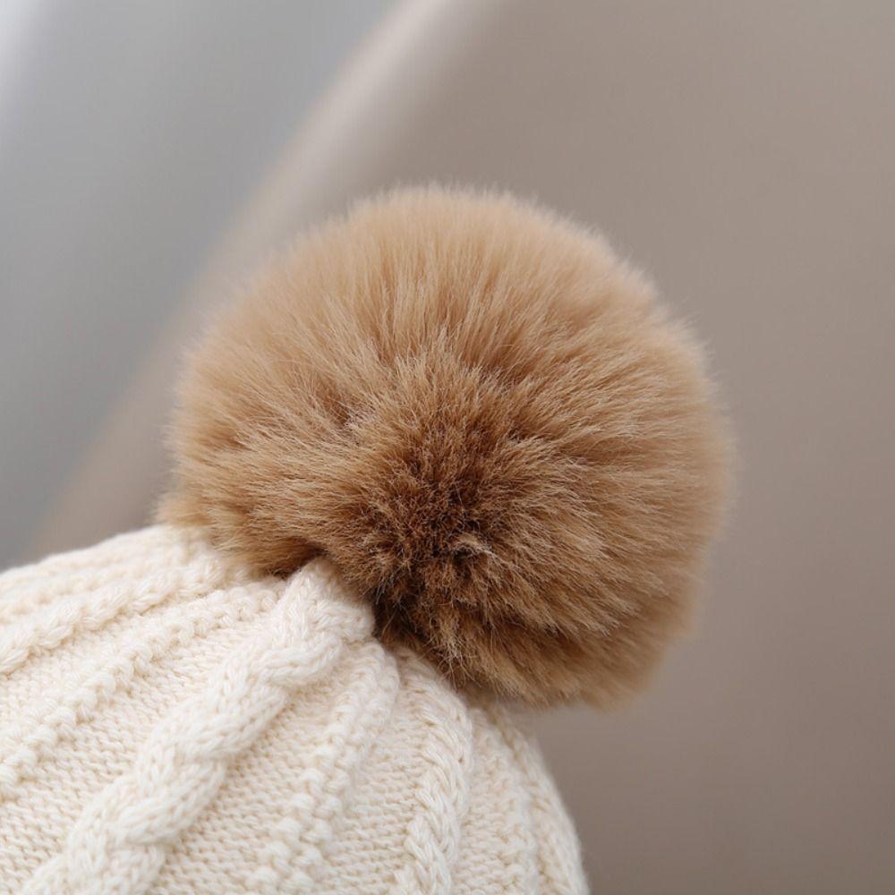 Cute Winter Hats Scarf Set Children Fur Pompom Winter Hats New Warm Knit Beanies