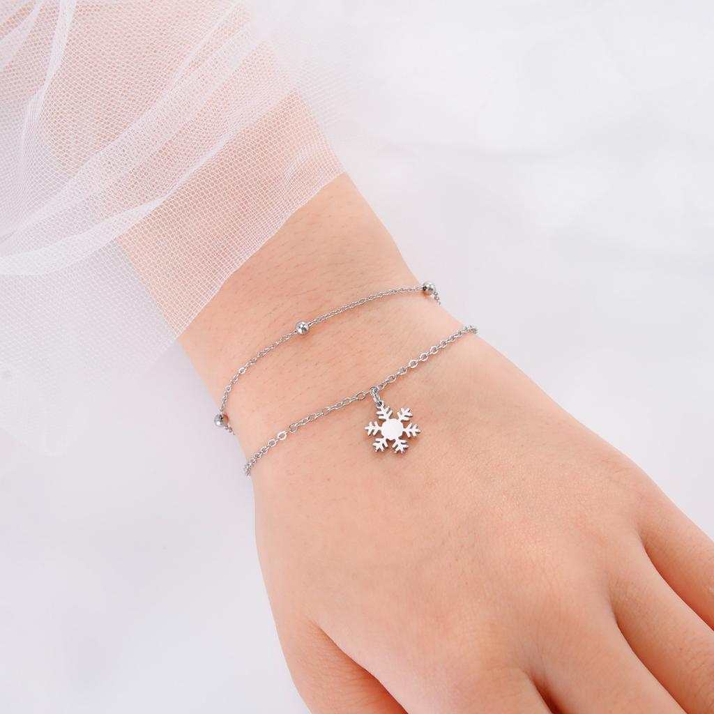 Titanium Steel Double Layer Bracelet with Hollow Snowflake Pendant Christmas Gift Fashion Trendy Jewelry Accessory