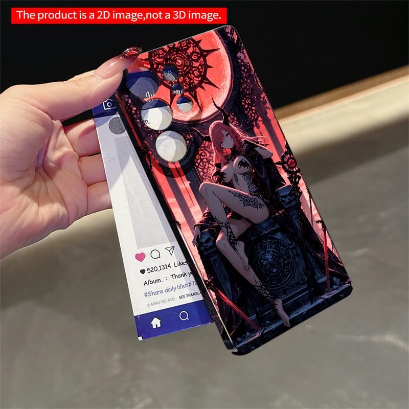 2DFlat Samsung phone case Pink-Haired Demon Queen on Throne Under Crimson Moon Applicable to Galaxy S22 S23 S24 S25ULTRA S26 A12 A13 A14 A15 A16