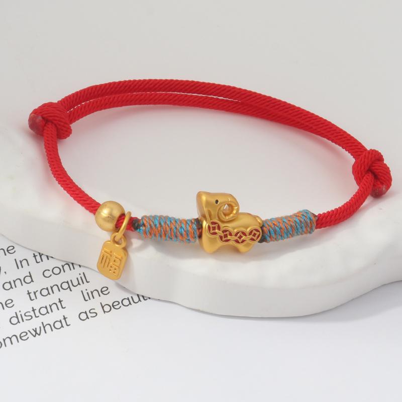 Adjustable Zodiac Goat Braided Bracelet Gold Plated Charm  Braided Rope Bracelet  Chinese Style Beads Womens