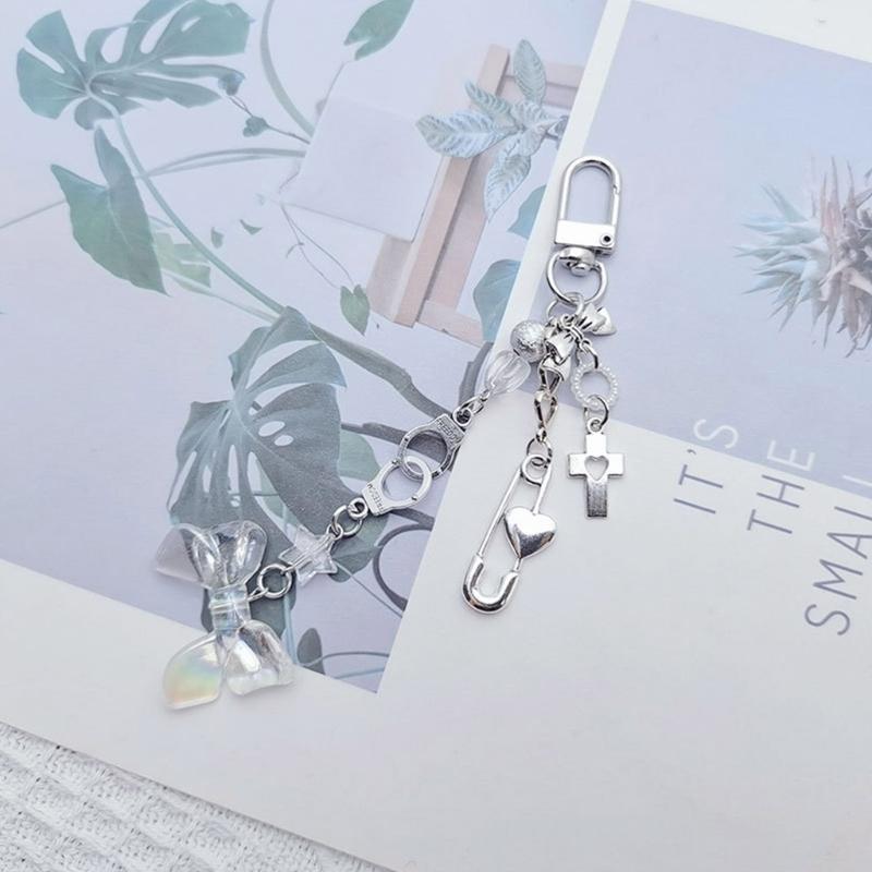 Modische Schleife Schlüsselanhänger Süß Cool Kreuz Perlen Schlüsselanhänger für Damen Tasche Schmuck