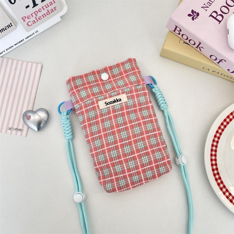 1 High-value Plaid Diagonal Span Mobile Phone Bag, New Girls' Sundries Storage Bag, Key Mobile Phone Storage