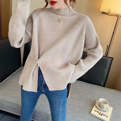 Maglione pullover a collo mezzo alto donna 2022 tinta unita ampio maglia traforata autunno e inverno casual manica lunga maglione pullover femminile