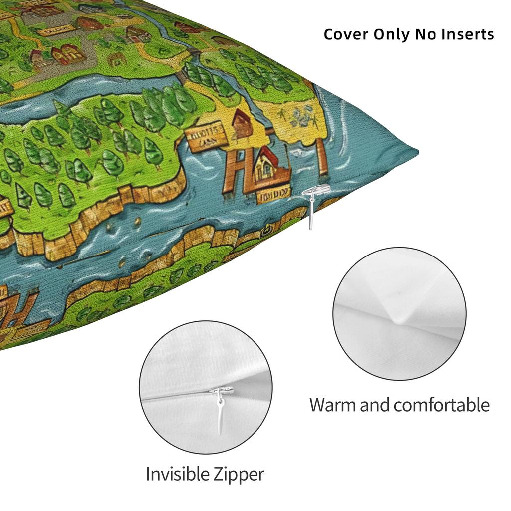 Stardew Valley Pelican Town Map Pillow Cover Fashion Pillow Case For Living Room Chair Design Pillowcases Gift