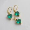 Yellow Gold Plated Green Zircon Heart Pendant Earring Set 925 Sterling Silver Women Jewelry