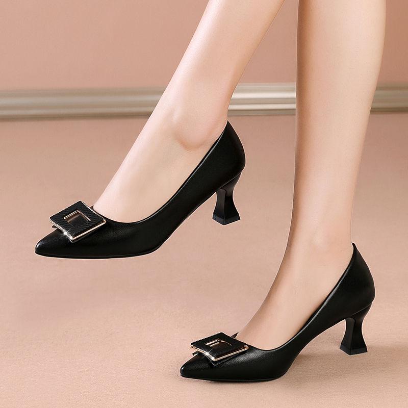 Vysoké podpatky Dámské Silné podpatky Jarní Kožené Boty Pohodlné Jednoduché Boty Pracovní Boty