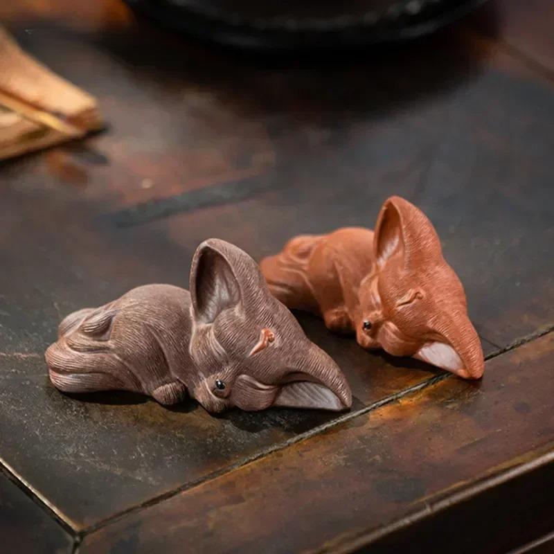 Devítiocasá Duchovní Liška Socha Fialová Hlína Čajové Zvířátko Figurka Lišky Kreativní Stolní Dekorace Domácí Zvíře Příslušenství k Čajové Soupravě