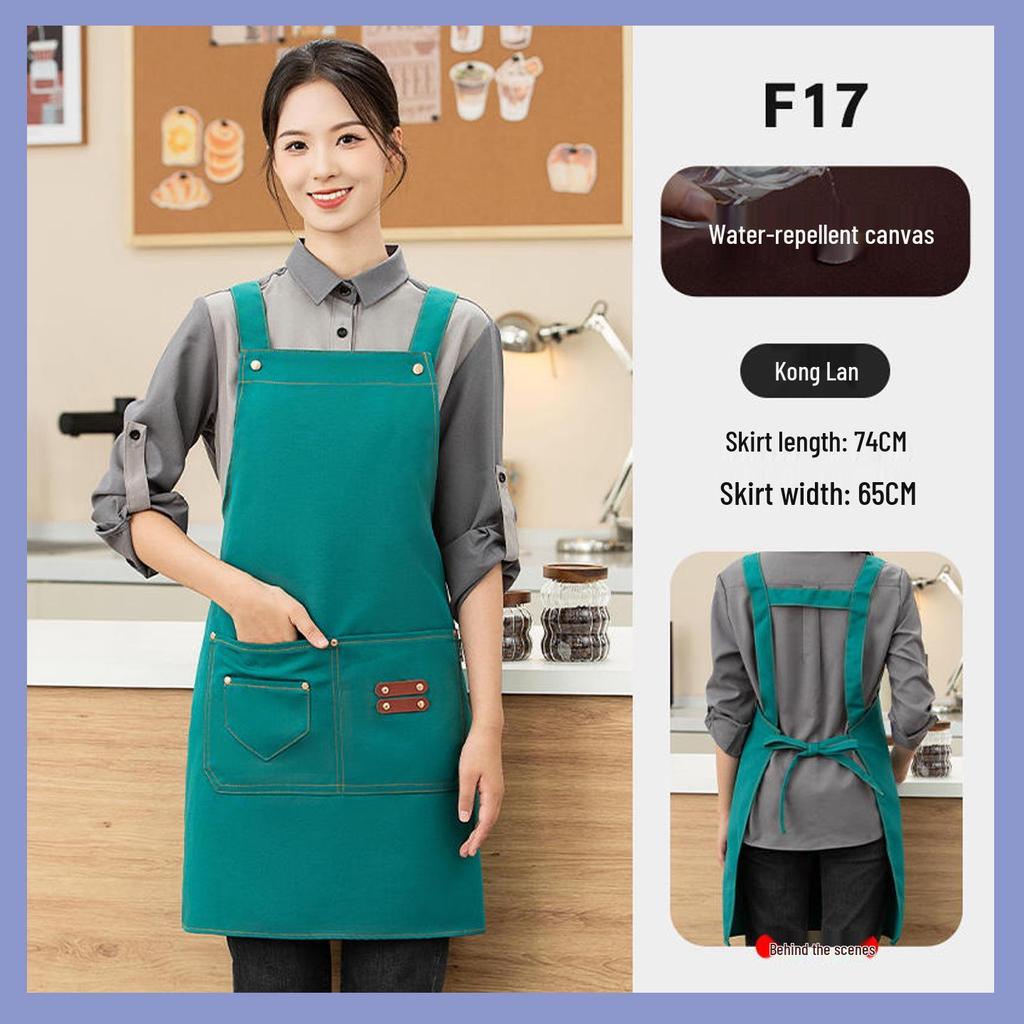 Women's High-End Waterproof & Oil-Resistant Canvas Apron with Logo for Coffee & Tea Shop