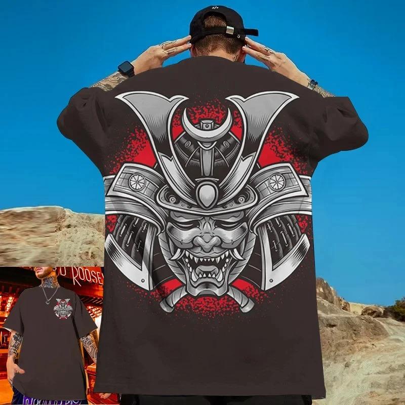 T-shirt con Stampa Grafica Maschera Demone Samurai Manga Classico Giapponese Uomo Donna Estate Nuova Maglietta Casual Streetwear Harajuku Top Largo Oversize Manica Corta