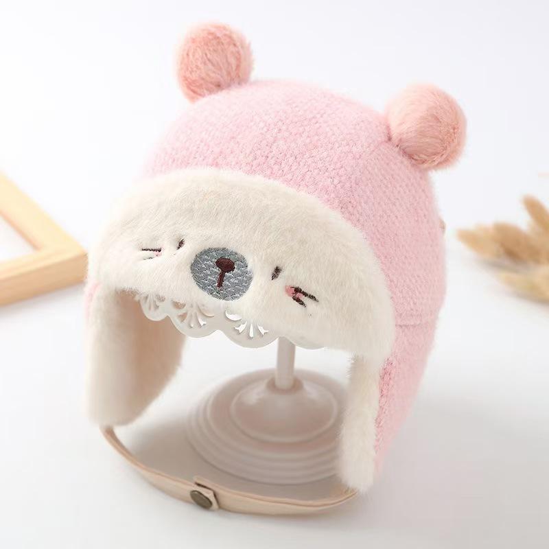 Winter Cute Soft Keep Warm Lined Baby Cap Thickened Warm Ear Protection Hat For Boys And Girls Warm Children S Cap розовый