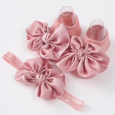 2Pcs Baby Bow Headband Socks Set Toddler Girls Solid Color Bowknot Elastic Hairband Turban Soft Anti-Slip Socks Kids Accessories