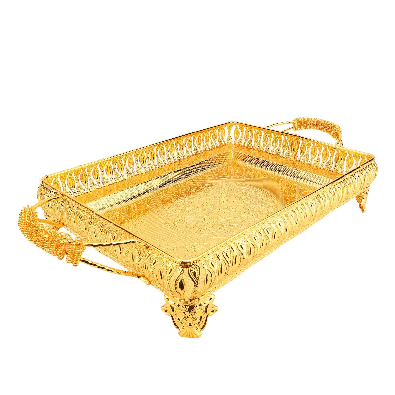 

Metal Serving Tray for Food Snack Fruit European Style Rectangle Party Decorative Platter Gold