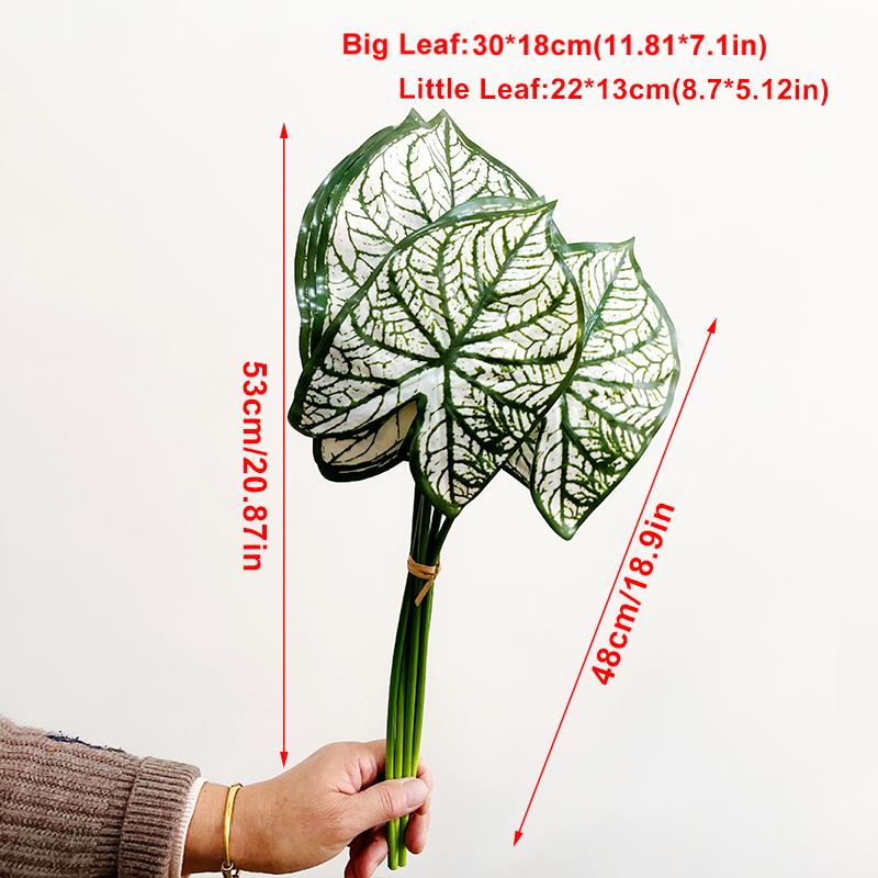 6 Stück Caladiumblatt Seidenblumen Blumengesteck Lange Stiele Künstlicher Bund Partydeko Kunstpflanzen Heimdeko Kunstgrün