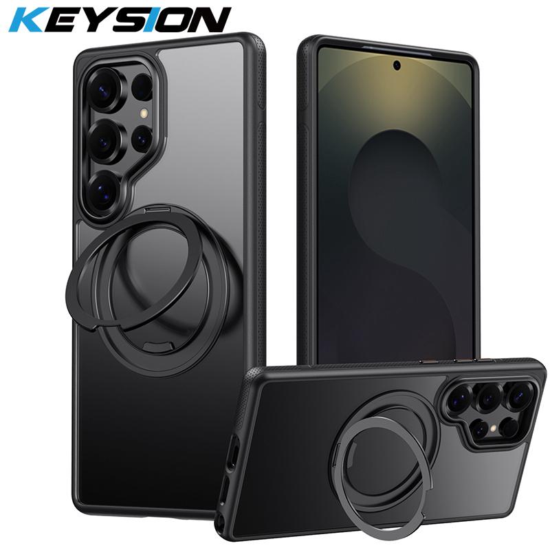 KEYSION N52 Magnetic 360° Ring Stand Case for MagSafe for Samsung Galaxy S25 Ultra 5G S25+ Matte Transparent Shockproof Phone Cover