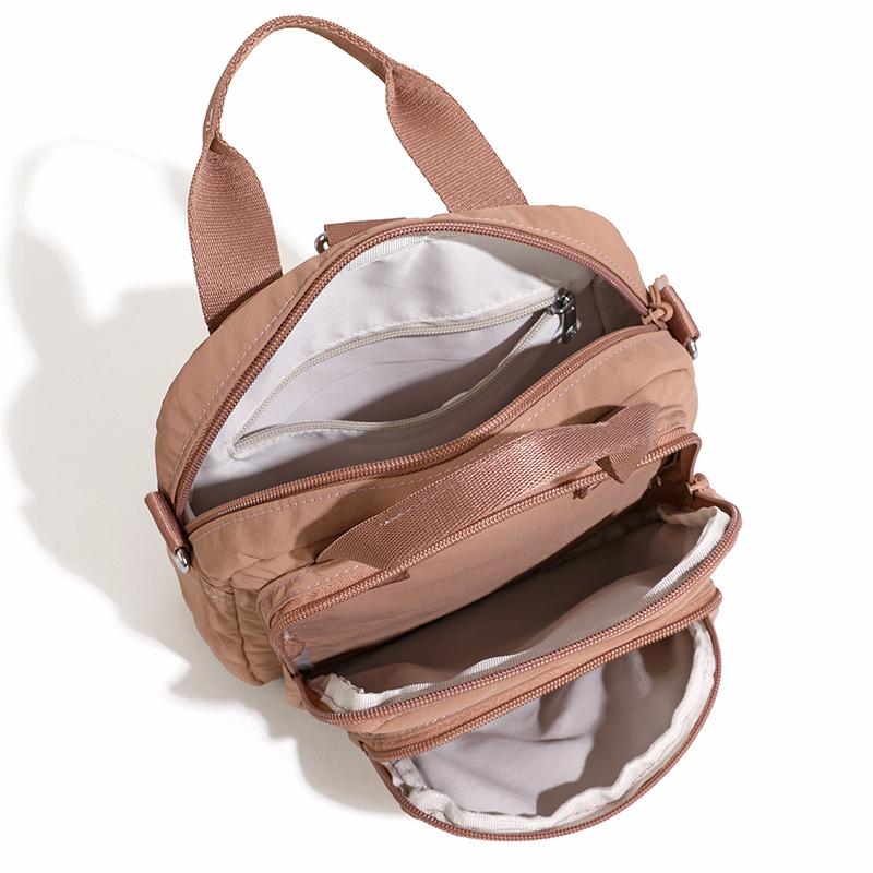 Mini Zaino in Nylon da Donna, Borsa a Tracolla Leggera con Tasche Multiple