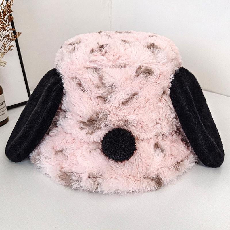 Designer cute puppy ears bucket hat women's autumn and winter plush warm ear protector