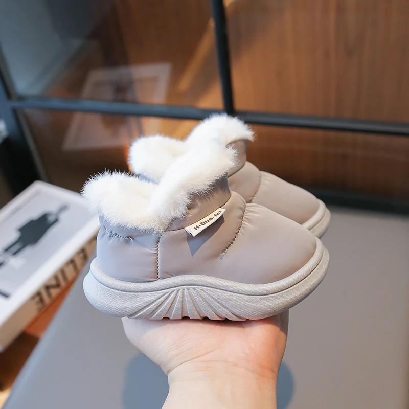 

Новые зимние детские зимние сапоги для девочек, водонепроницаемые детские домашние хлопковые ботинки с мягкой подошвой для мальчиков, хлопковые сапоги для улицы с утолщением из меха 17 серый