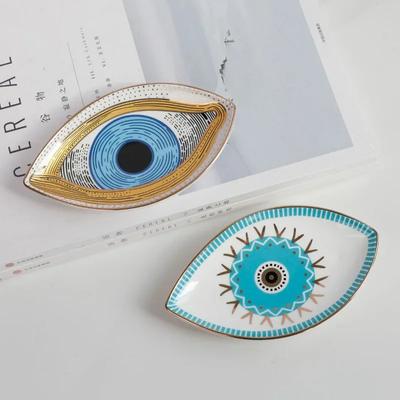Devil's Eye Tray Creative Ceramic Entryway Decoration Turkish Eyes Dessert Plate Ring Tray Jewelry Ornament Storage Tray