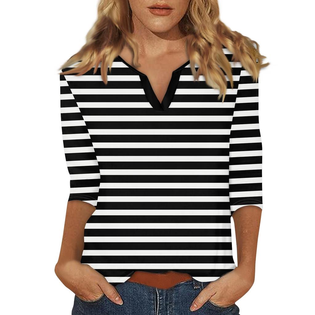 Women's Stand Collar 3/4 Sleeve Printed Top T-shirt