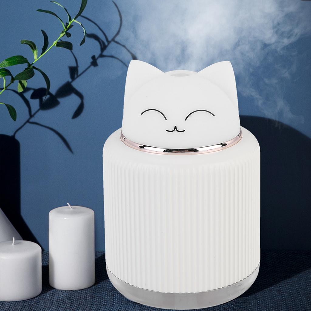 White Plastic 300ML Cat Ultrasonic   Humidifier USB Mist Mistorizer Household LED Night Light