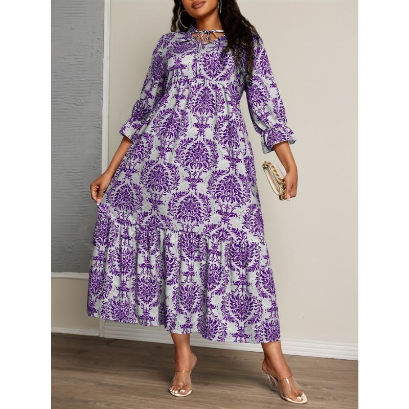 Plus Size Women's Printed V Neck Fashion All In One Holiday Dress
