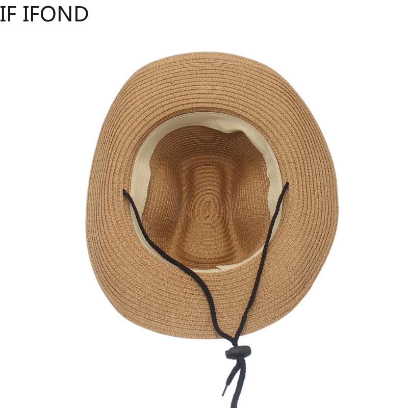 New Western Cowboy Straw Hat For Men Solid Curling Brim Beach Sun Hats Summer Women Panama Cowgirl Jazz Caps