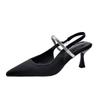 High heels women's 2025 new thin heel pointed head bag head one word rhinestone niche French temperament single shoes sandals black