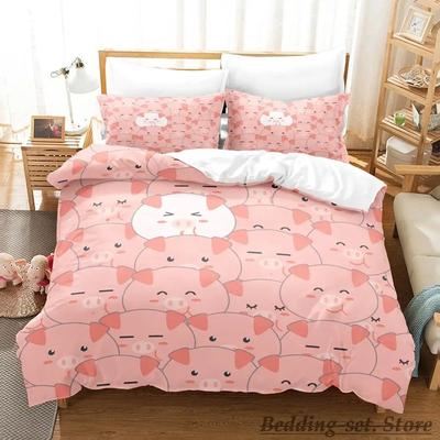 Set Biancheria da Letto Maialino Rosa Singolo Matrimoniale Completo Queen King Size Set Letto Aldulto Bambino Camera da Letto Set Copripiumino Anime parure de lit Letto
