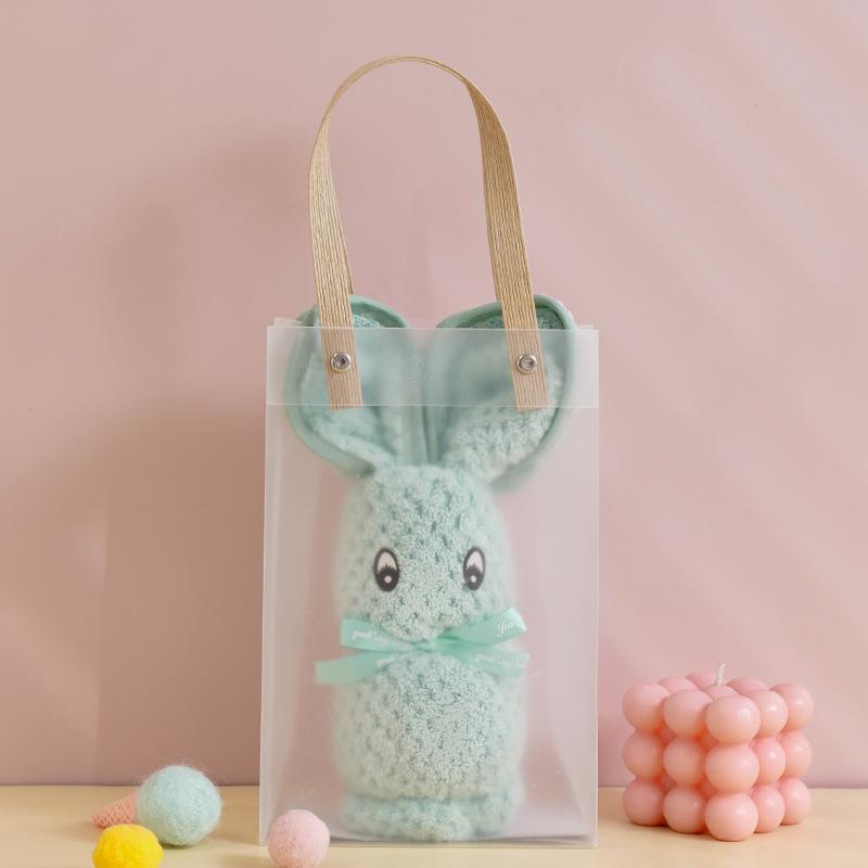 Plush Coral Fleece Towel with Bunny Design Soft Absorbent Hand Towel for Bathroom Kitchen and Travel 75x35 cm