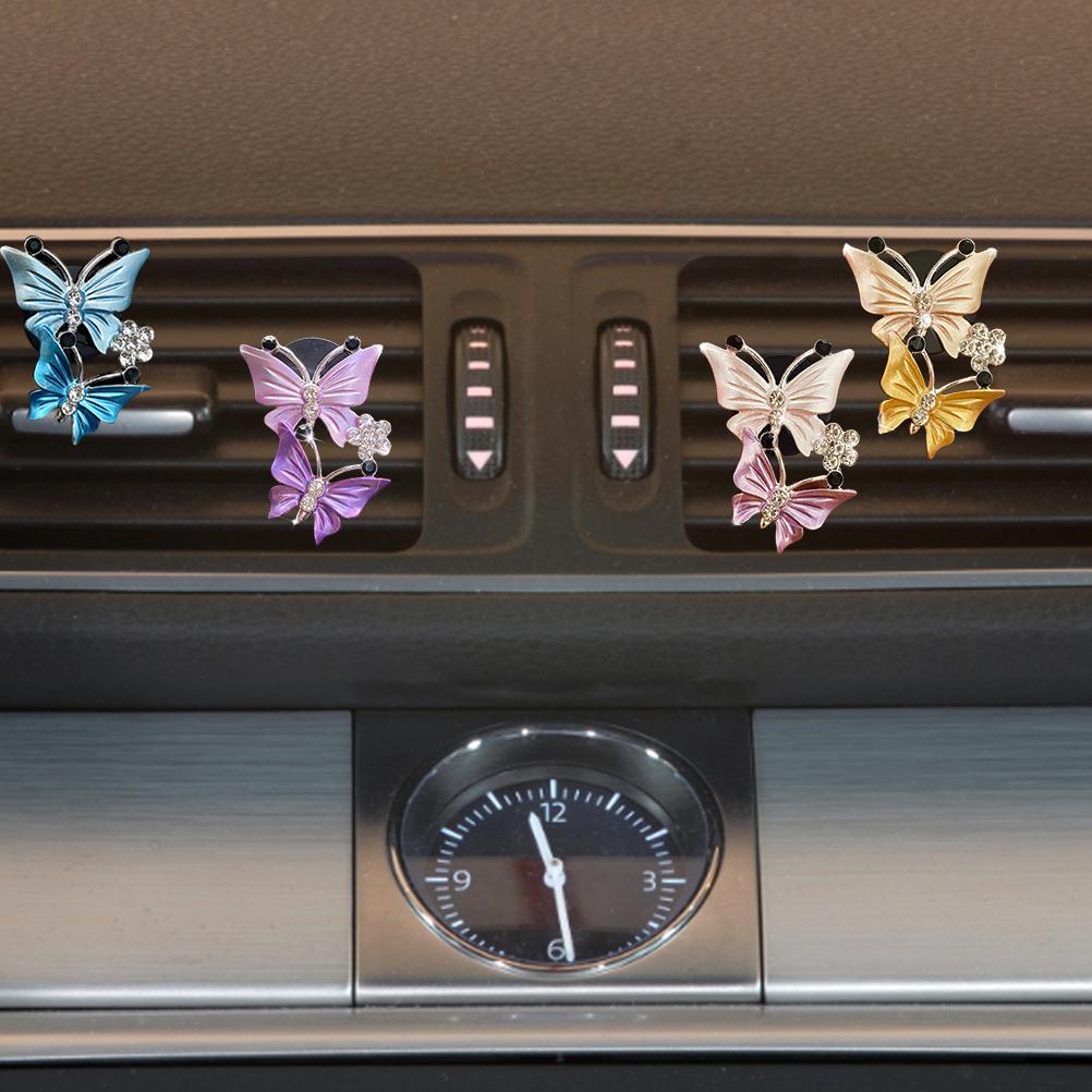 2Pcs Butterfly Car Air Vent Clip Car Fragrance Car Diffuser Air Freshener Rhinestone Car Bling Accessories