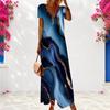 Women Plus Size V Neck Short Sleeve Marble Printed Teal Blue Maxi Dress