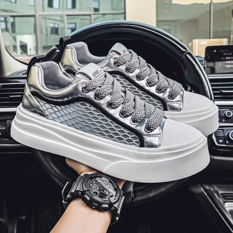 

Fashion 2025 Spring New Style Men s Mesh Breathable Thick Soled Casual Shoes Fashion Trend Comfortable Non slip Slip on Chunky sneakers 39 серый