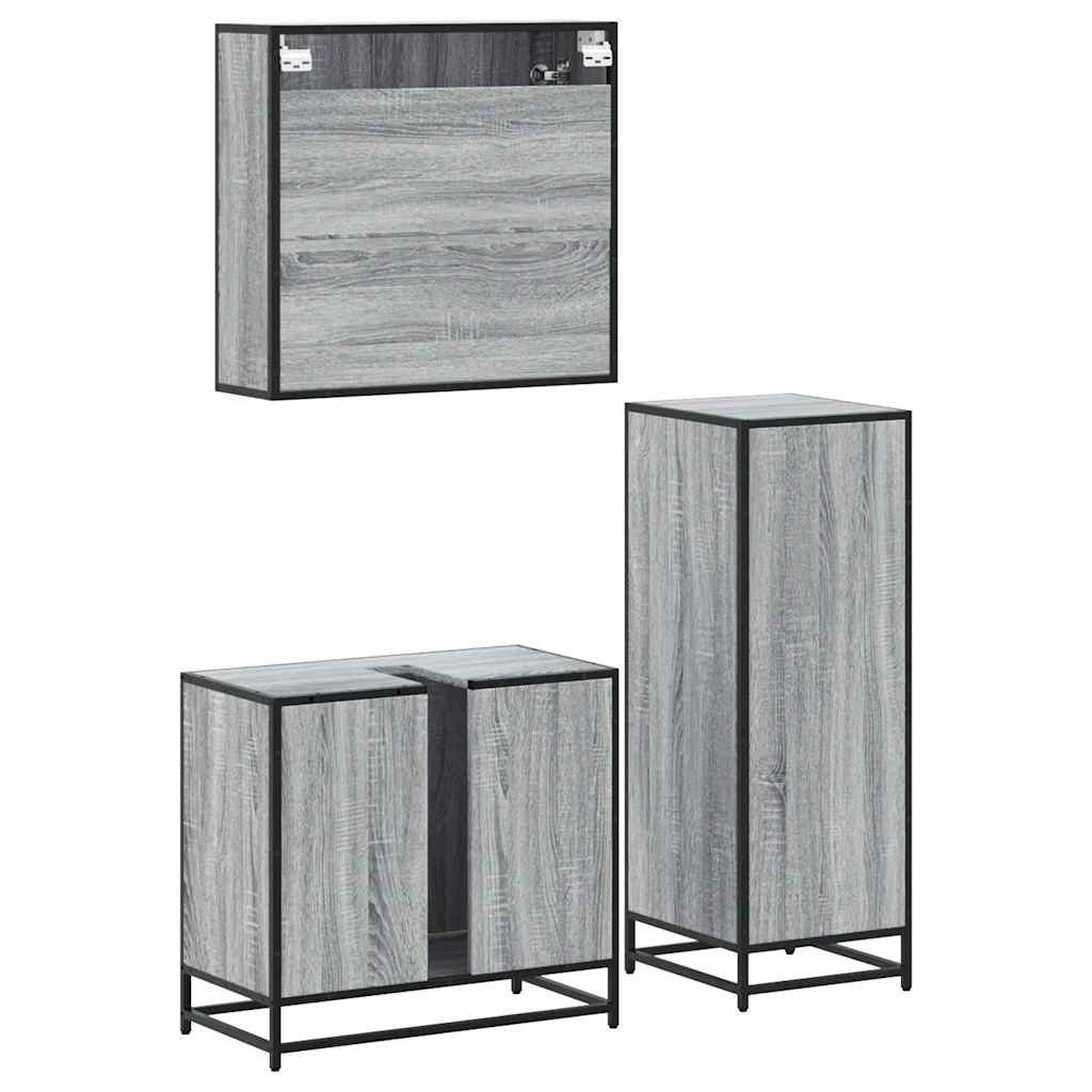 3 Piece Bathroom Furniture Set Grey Sonoma Particleboard