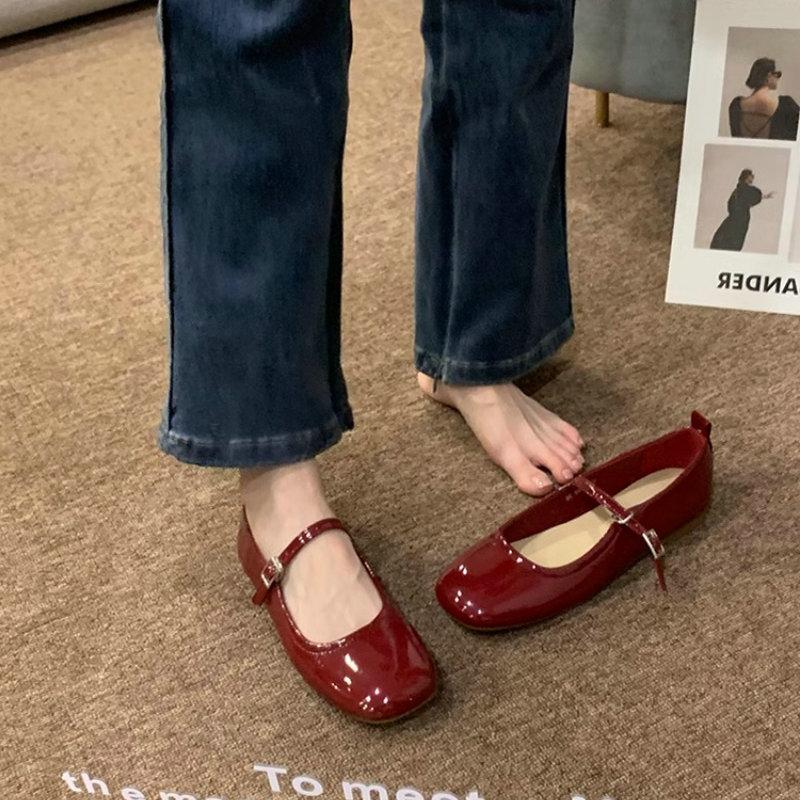 Fashion Flat shoes for women 2025 Spring and Autumn round toe French retro flat  solid color Mary Jane single shoe large size 42 43 44