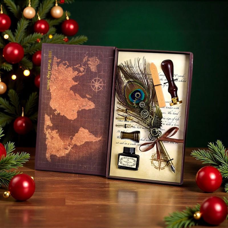 Mechanical Feather Dip Pen Set European Vintage Gold Foil Calligraphy Creative Gift