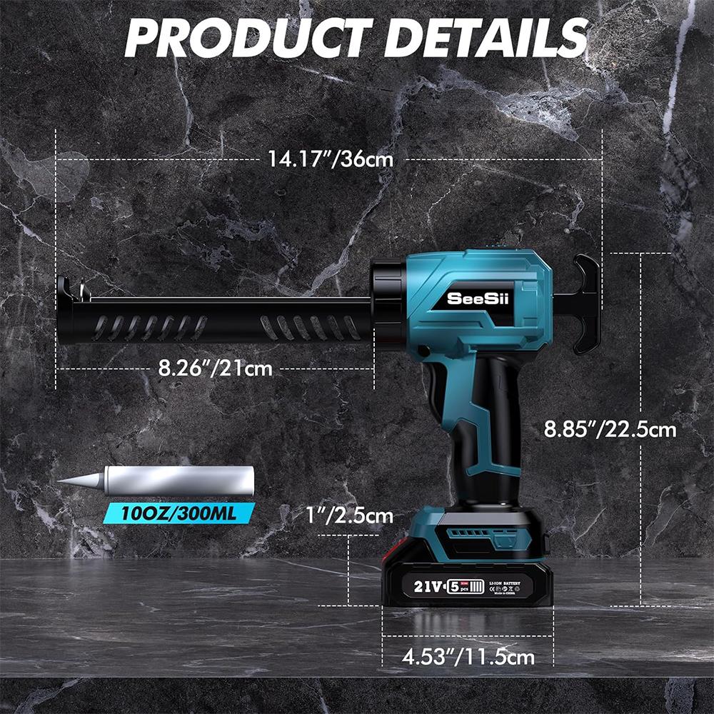 SEESII Electric Caulking Gun Cordless Cement Glass Adhesive Glue Seal Sealant Tool Wireless Glass Glue Gun for Filling Sealing