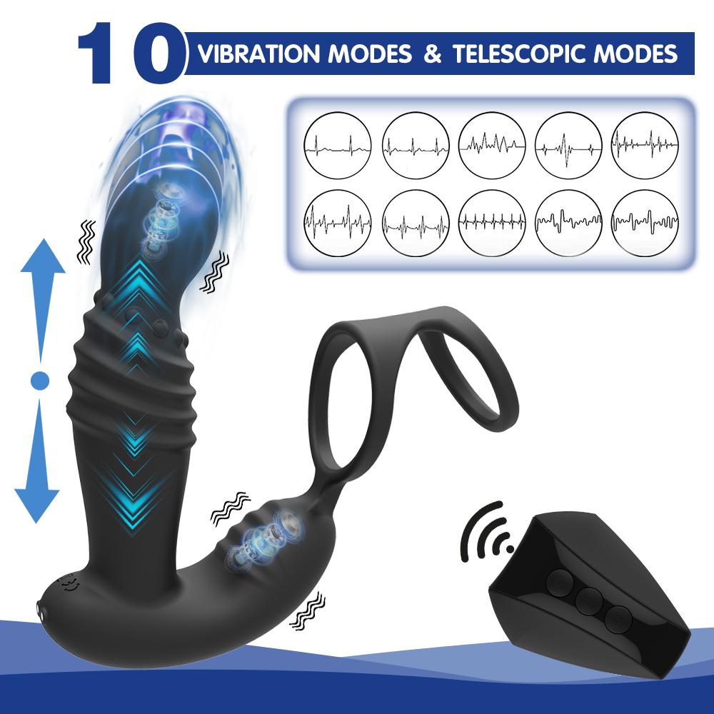 Double Ring Scrotal Lock Anal Plug Prostate Telescopic Vibration Massager Male Masturbation Toy Dildo Vibrator Sex Toys For Men