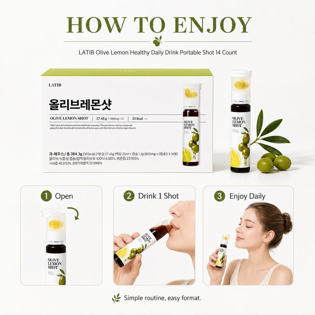 LATIB Olive Lemon Healthy Daily Drink Portable Shot 14 Count